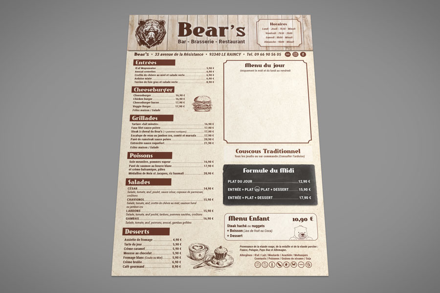 menu clair marron bistrot cafe