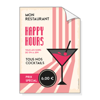 Affiche : HAPPY HOUR Cocktails style Retro
