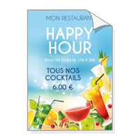 Affichage : HAPPY HOUR Cocktails ambiance bord de plage